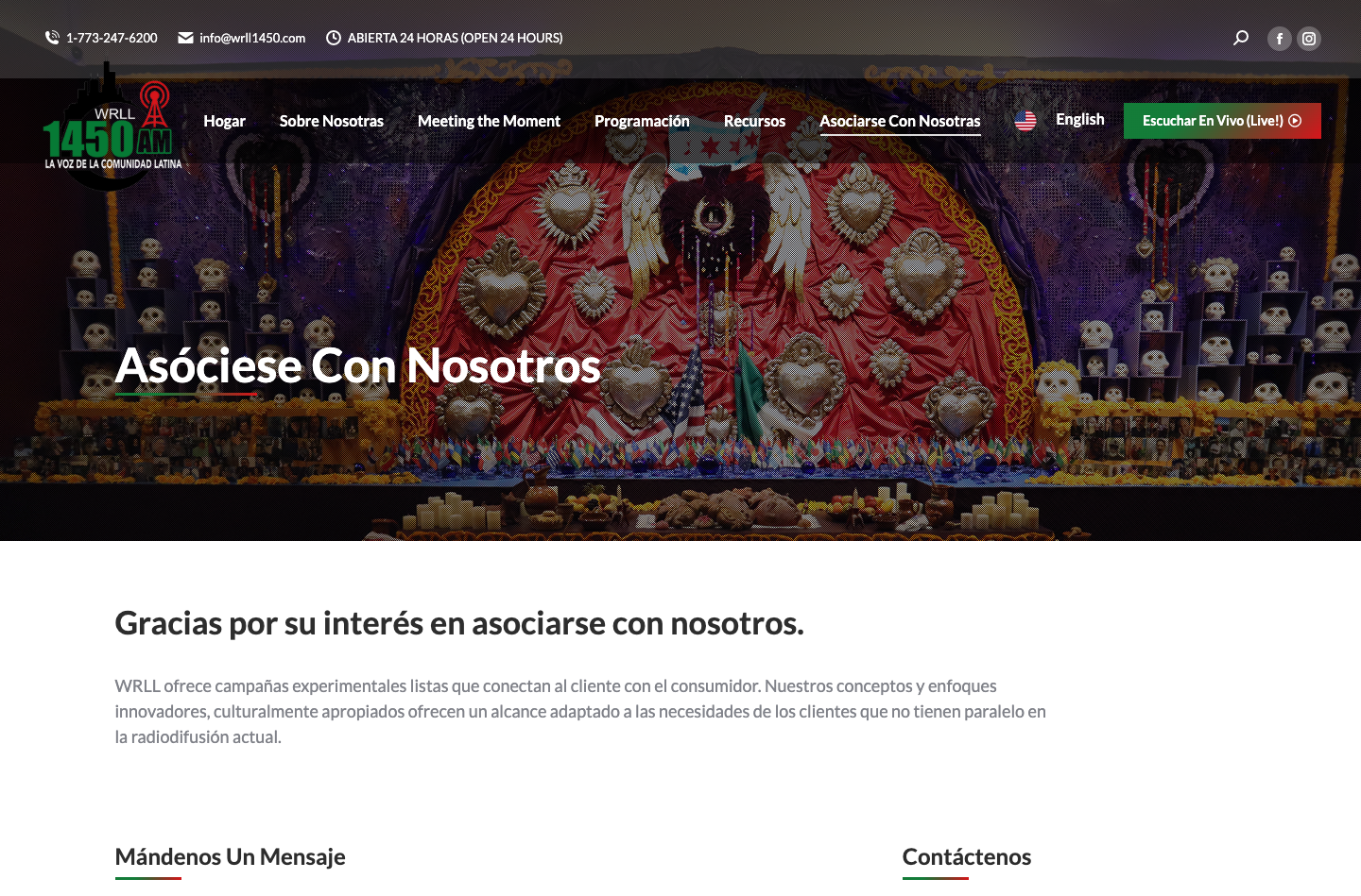 desktop device homepage slider screenshot of WRLL1450 Radio website design