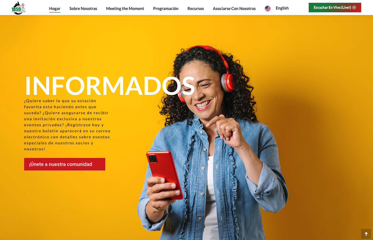 desktop device homepage slider screenshot of WRLL1450 Radio website design