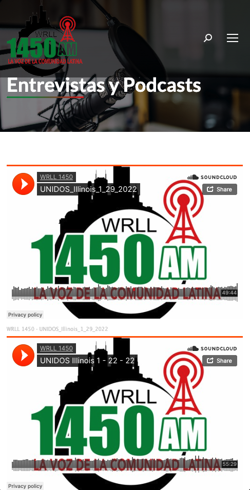 tablet device screenshot of WRLL1450 Radio website design