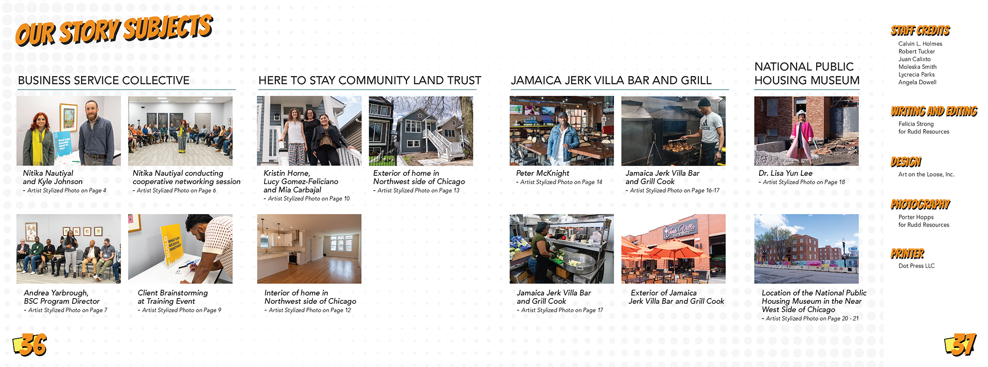 Internal print spread design from the Chicago Community Loan Fund annual report cover design