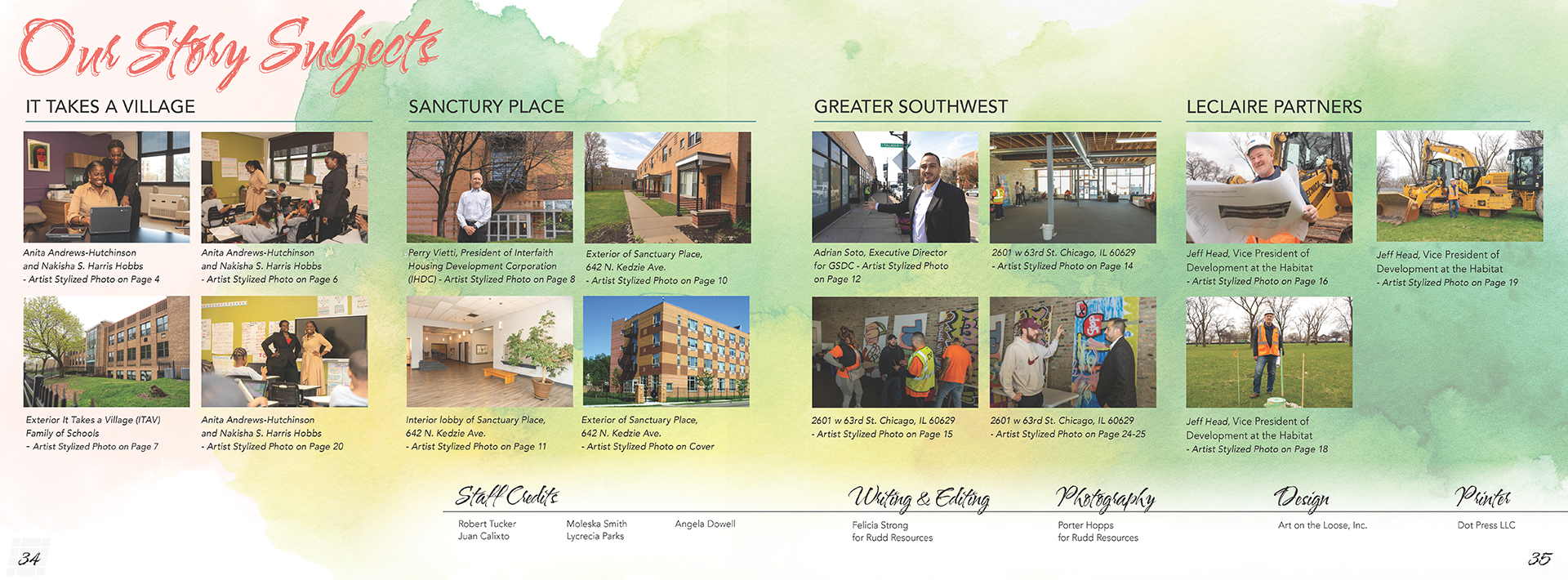 Internal print spread design from the Chicago Community Loan Fund annual report cover design