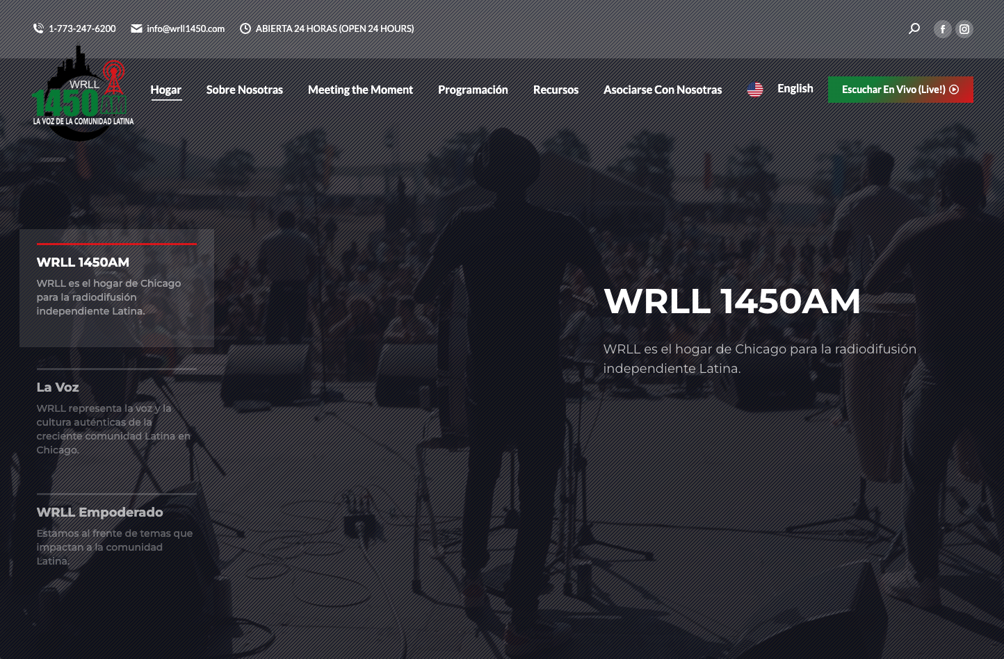 desktop device homepage slider screenshot of WRLL1450 Radio website design
