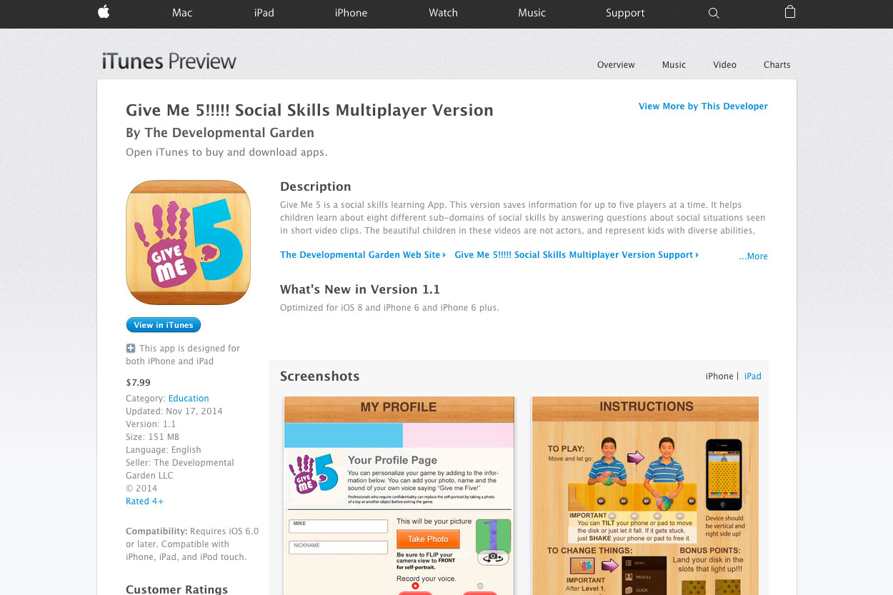 Image of Give Me Five App on Apple Store