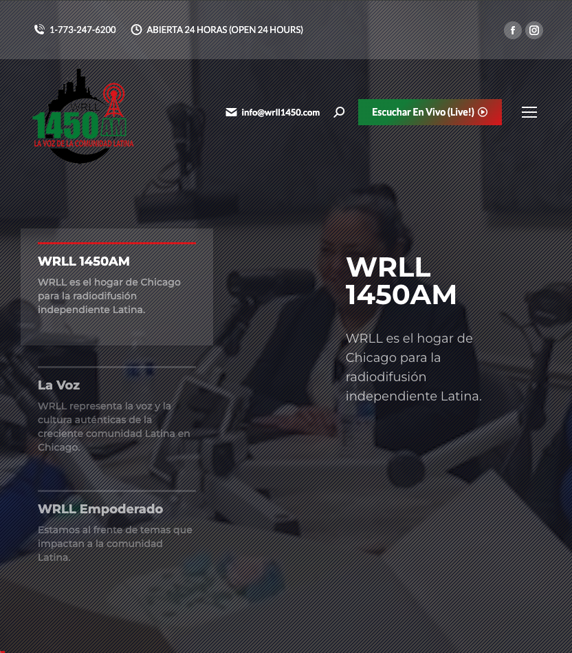 tablet device screenshot of WRLL1450 Radio website design