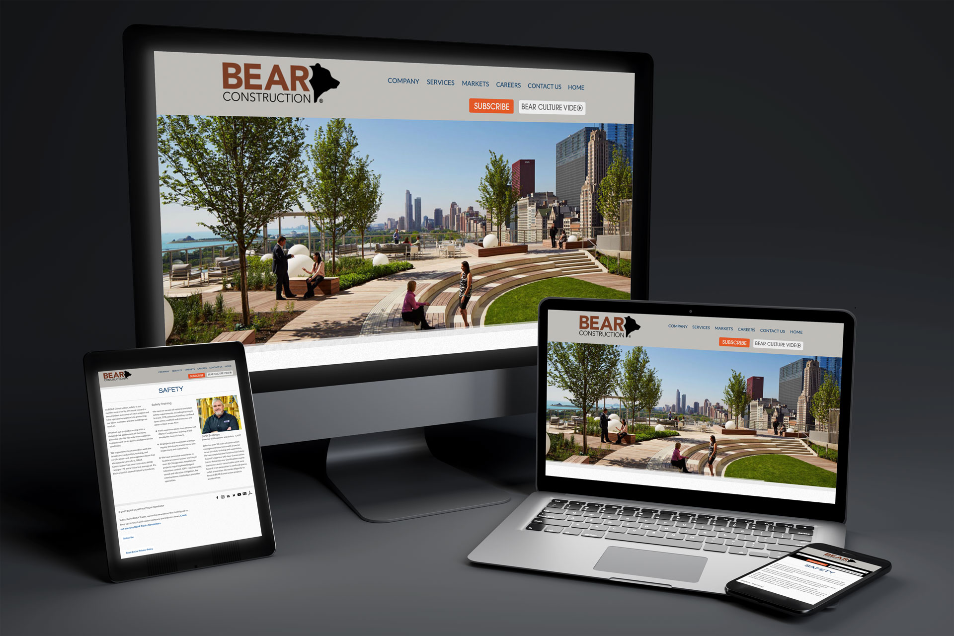 BEAR Construction Company website on desktop, tablet and mobile devices