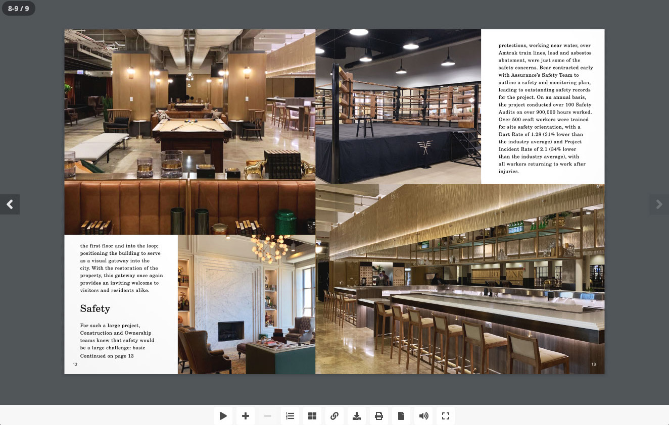 BEAR Construction Company interactive digital magazine spread layout