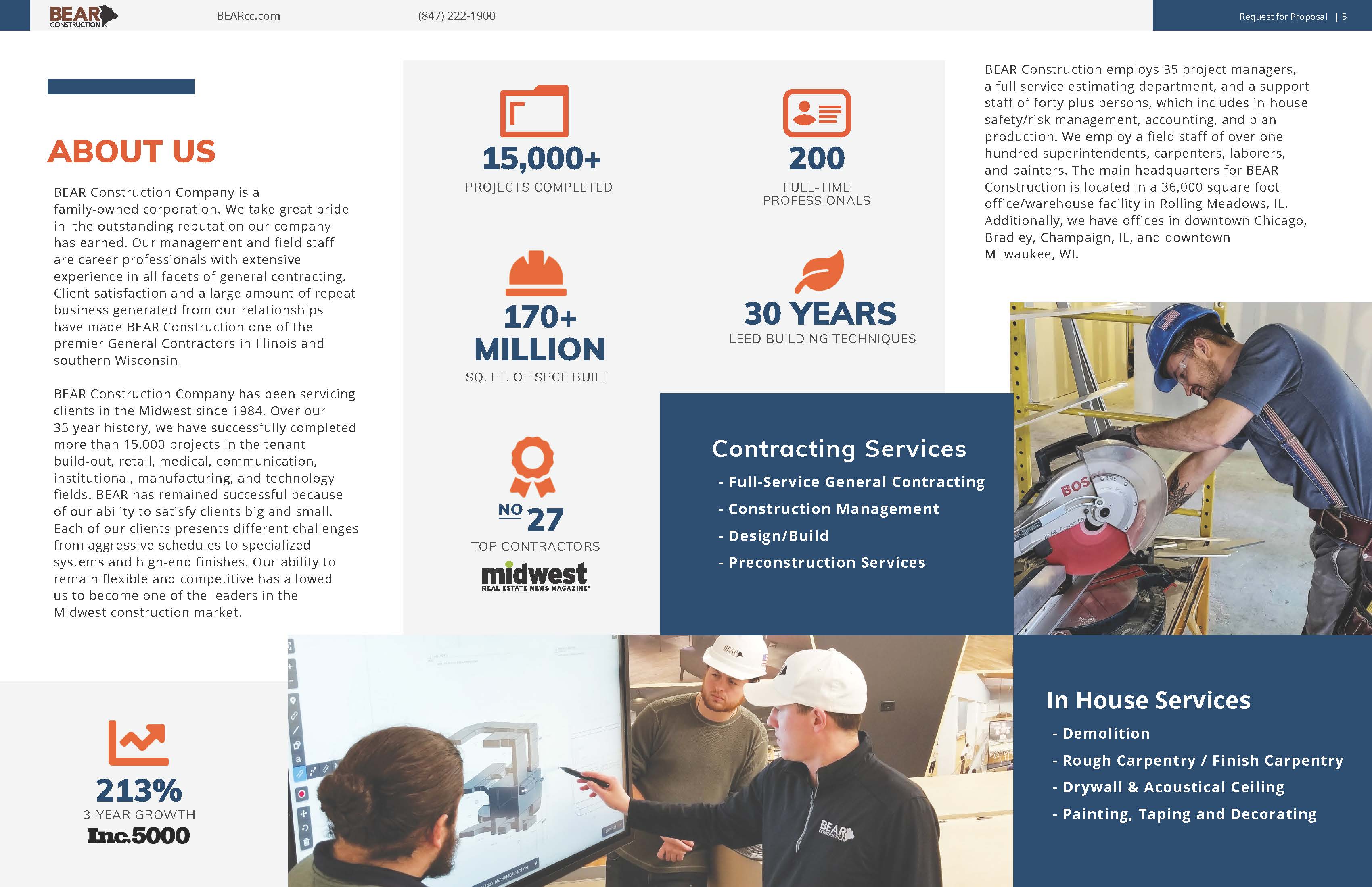 a spread design from BEAR Construction Company's RFP design