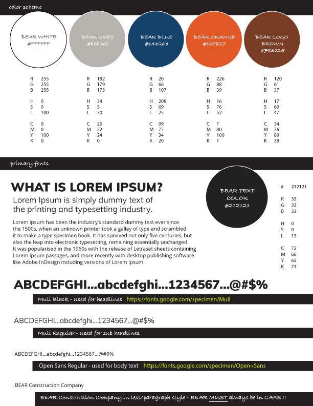 a page from BEAR Construction Company's brand standards