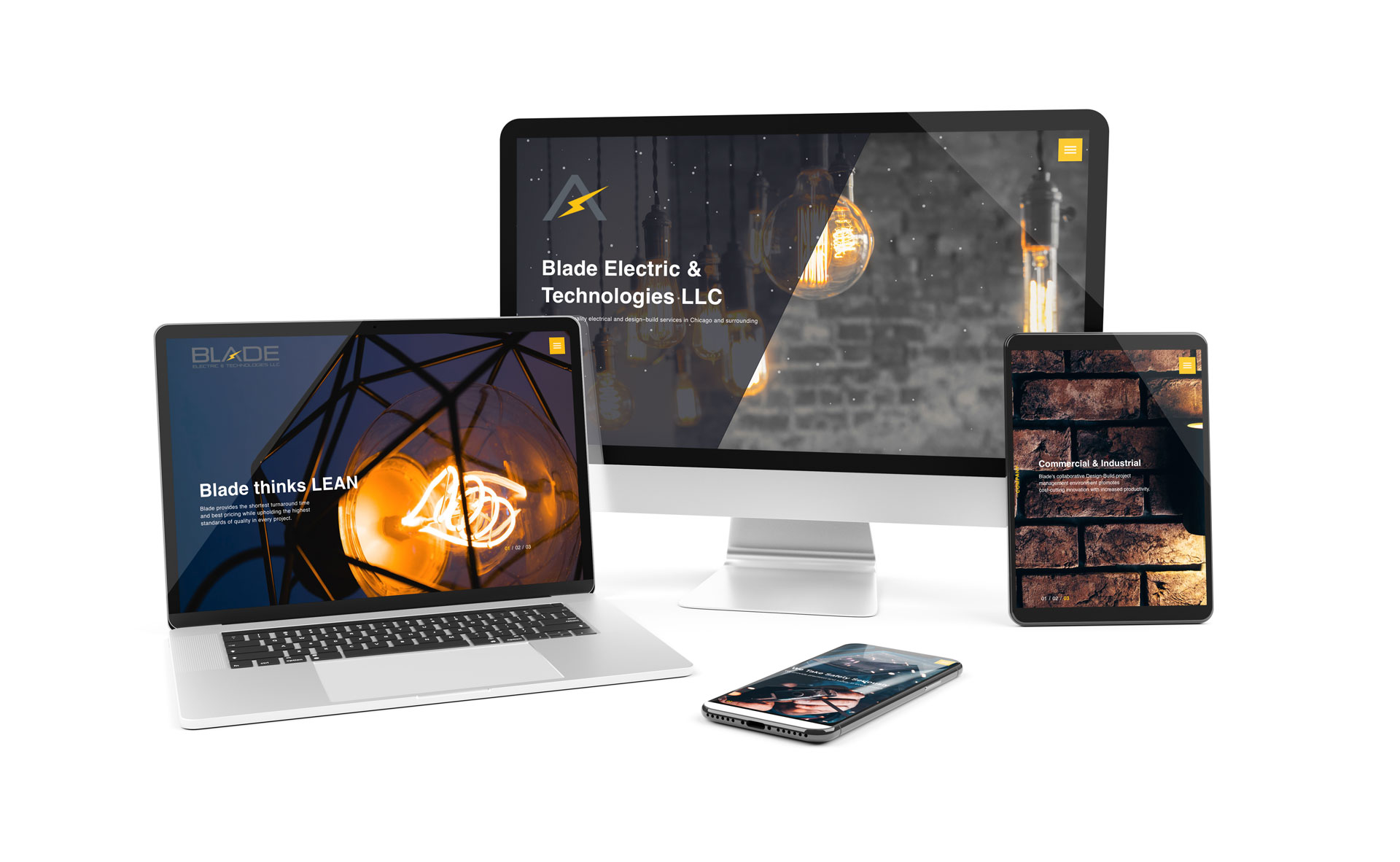 Blade Electric & Technologies LLC website design on desktop, tablet and mobile devices