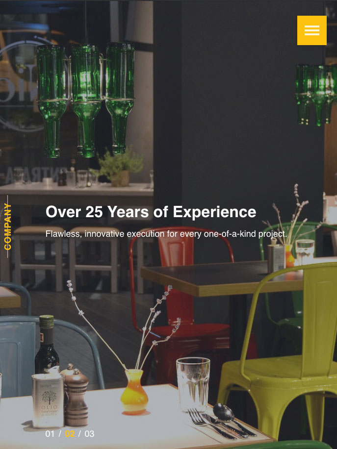 Screenshot of Blade Electric & Technologies LLC website design with bottle hanging light in restaurant on a tablet device