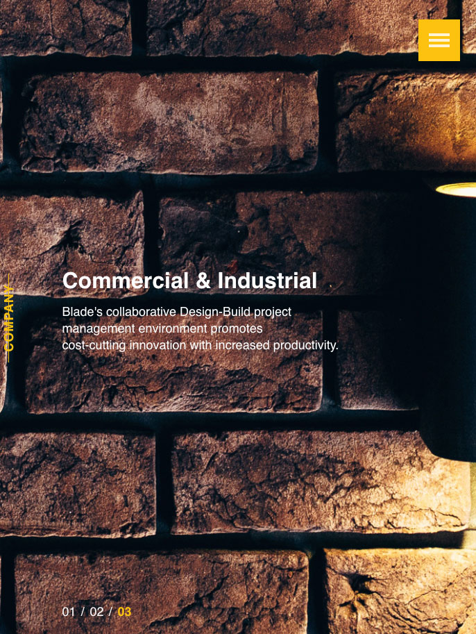 Screenshot of Blade Electric & Technologies LLC website design with light on brickwall image on tablet device