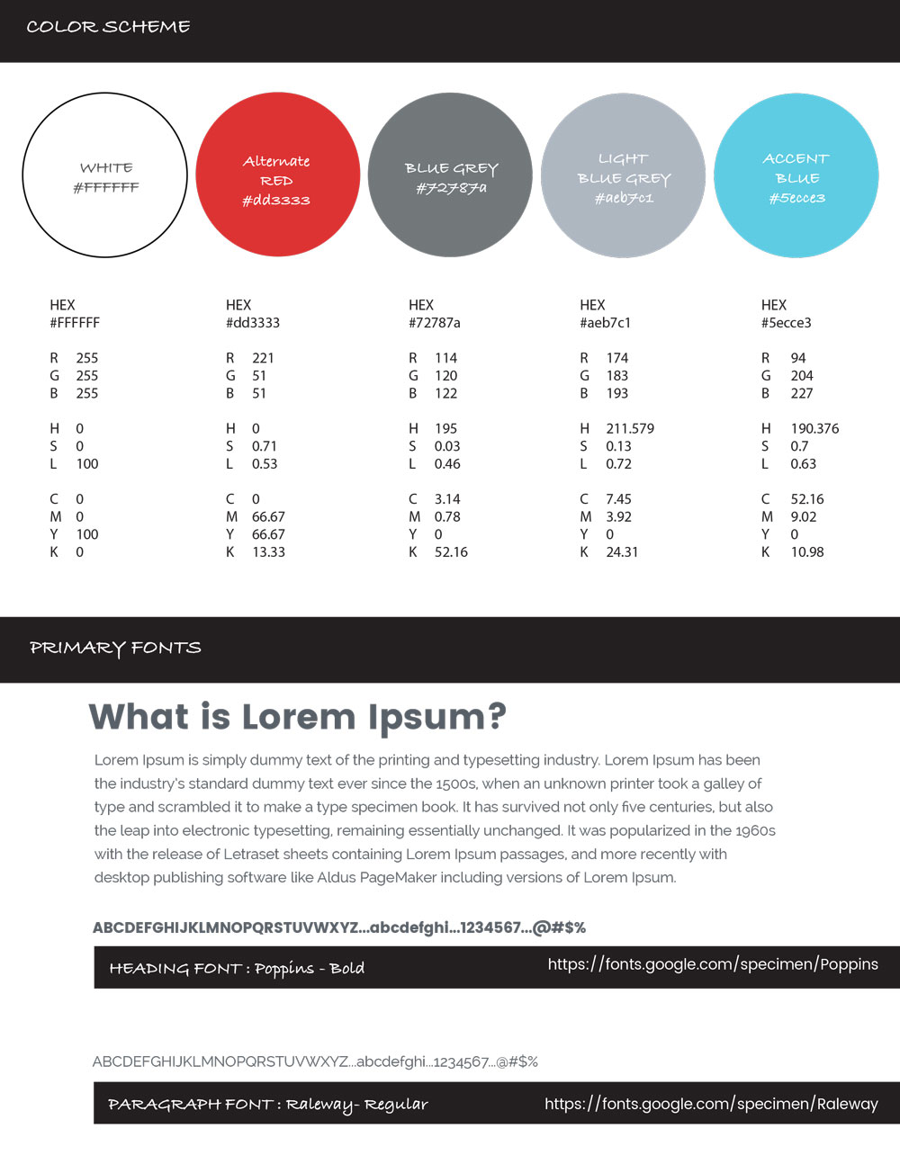 page from brand standards of color scheme and typography for Boulder Valley Education Association Website