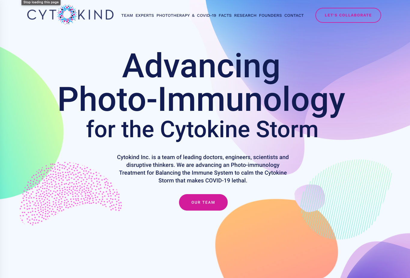 desktop device homepage slider screenshot of CYTOKIND website design