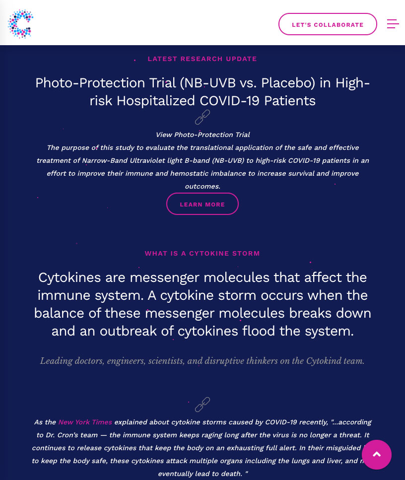tablet device screenshot of CYTOKIND website design