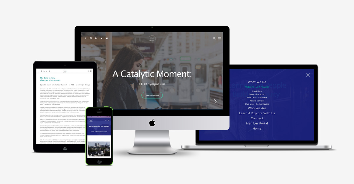 Elevated Chicago website design on desktop, tablet and mobile devices