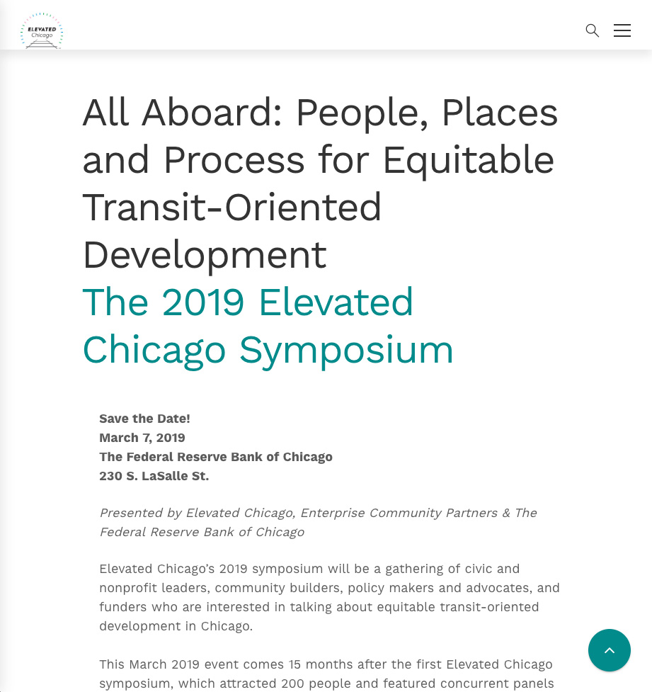 tablet screenshot of inner web page with text from the Elevated Chicago website design