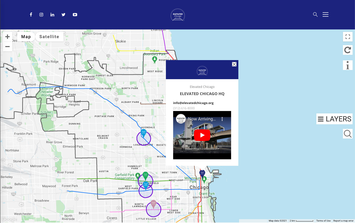 desktop screenshot of interactive map on the Elevated Chicago website design