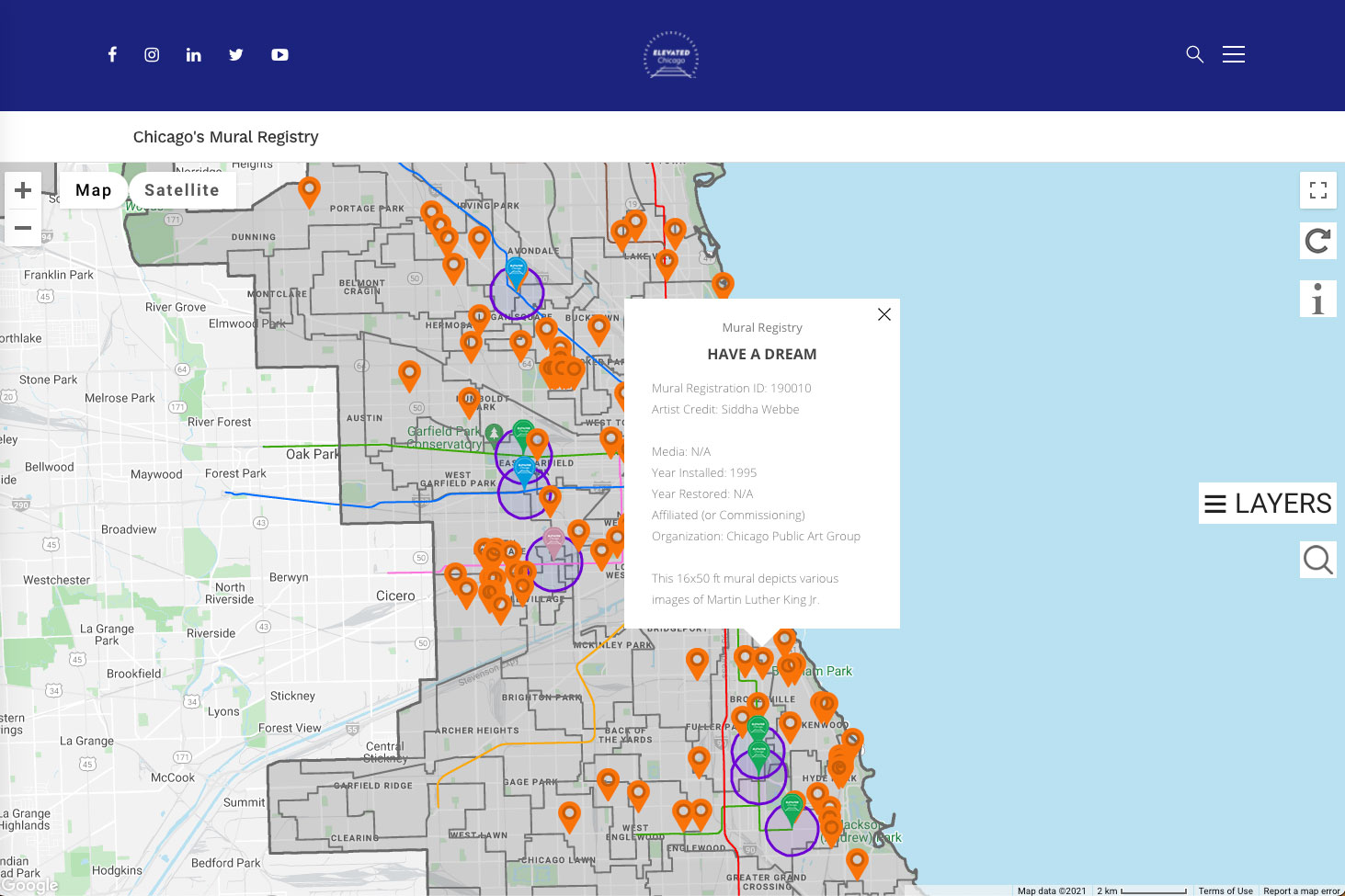 desktop screenshot of interactive map on the Elevated Chicago website design