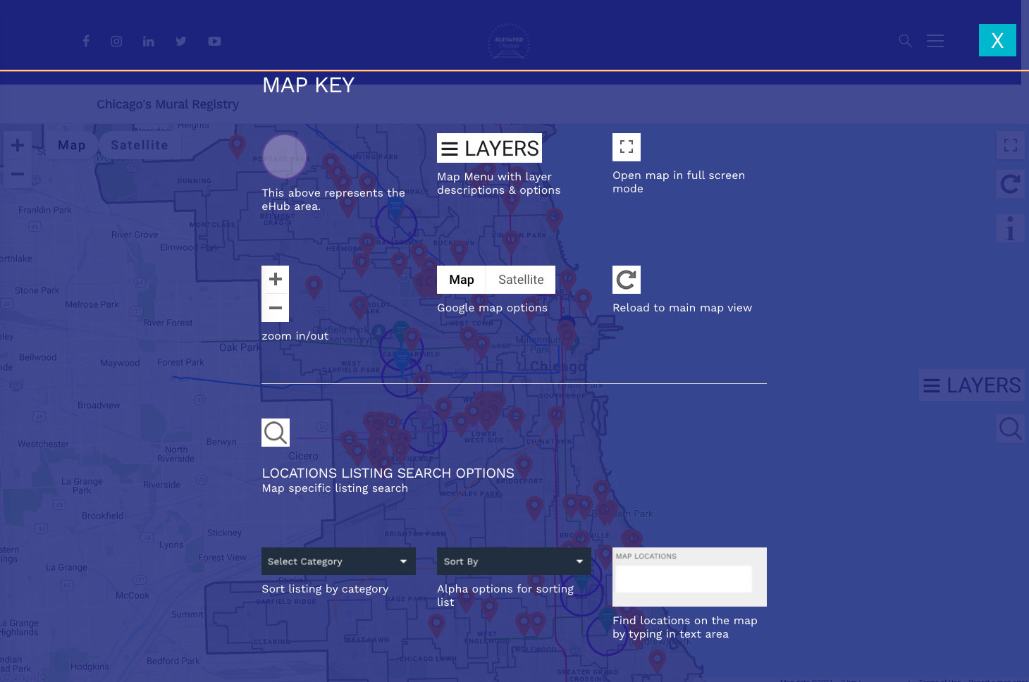 desktop screenshot of interactive map directions popup on the Elevated Chicago website design