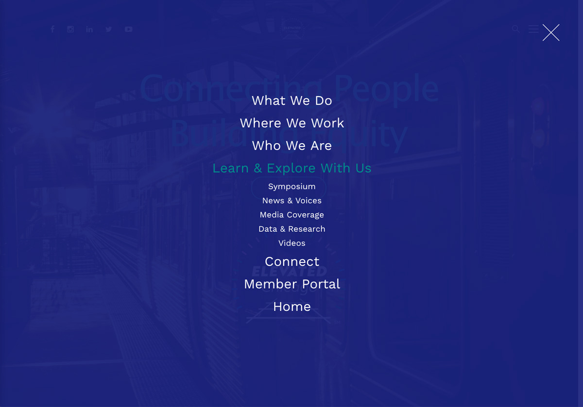 desktop screenshot of menu navigation design on the Elevated Chicago website design
