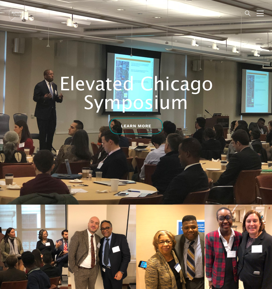 tablet screenshot of inner web page with images from the Elevated Chicago website design