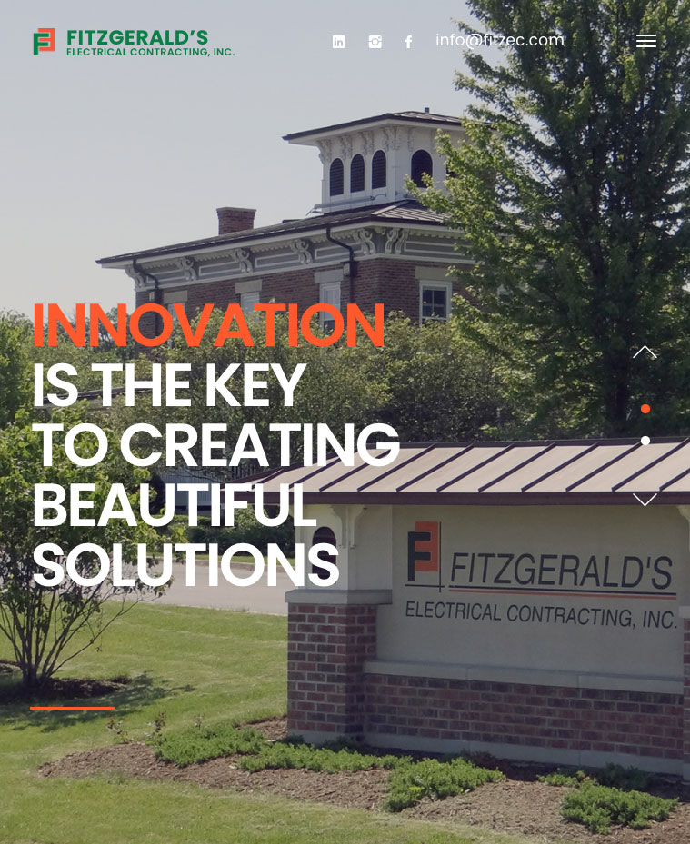 Fitzgerald’s Electrical Contracting website about us page with image of company headquarters