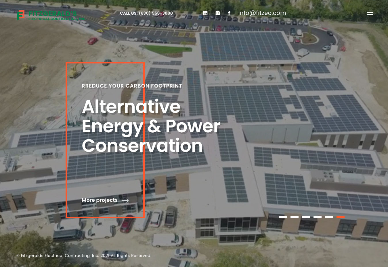 Fitzgerald’s Electrical Contracting homepage slider with image of solar panels