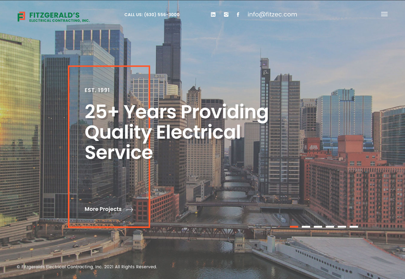 Fitzgerald’s Electrical Contracting homepage slider with image of downtown Chicago