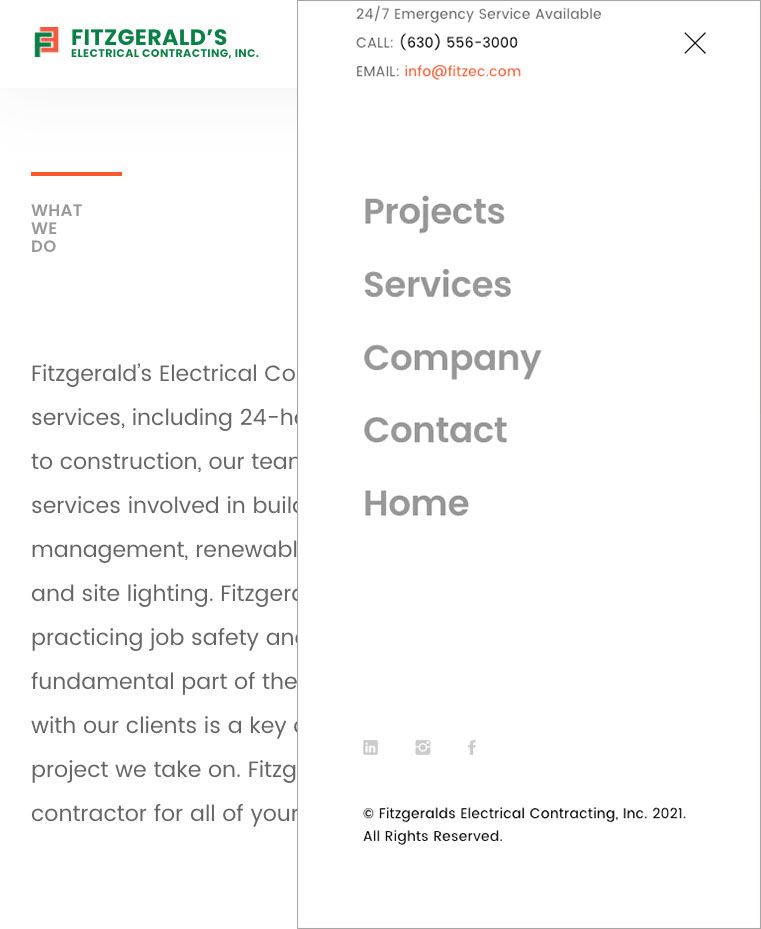 Fitzgerald’s Electrical Contracting website menu