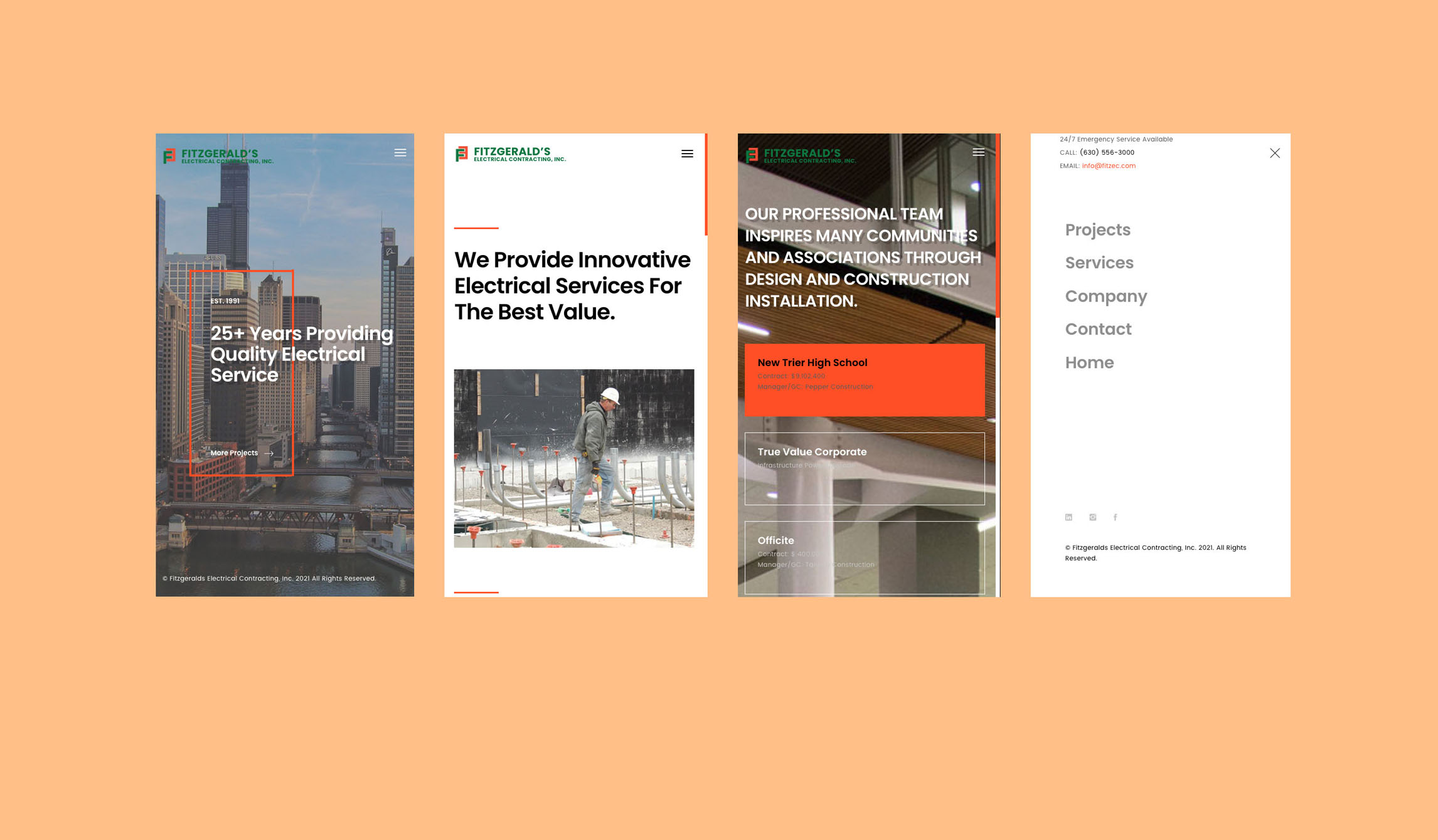 Fitzgerald’s Electrical Contracting website on mobile device
