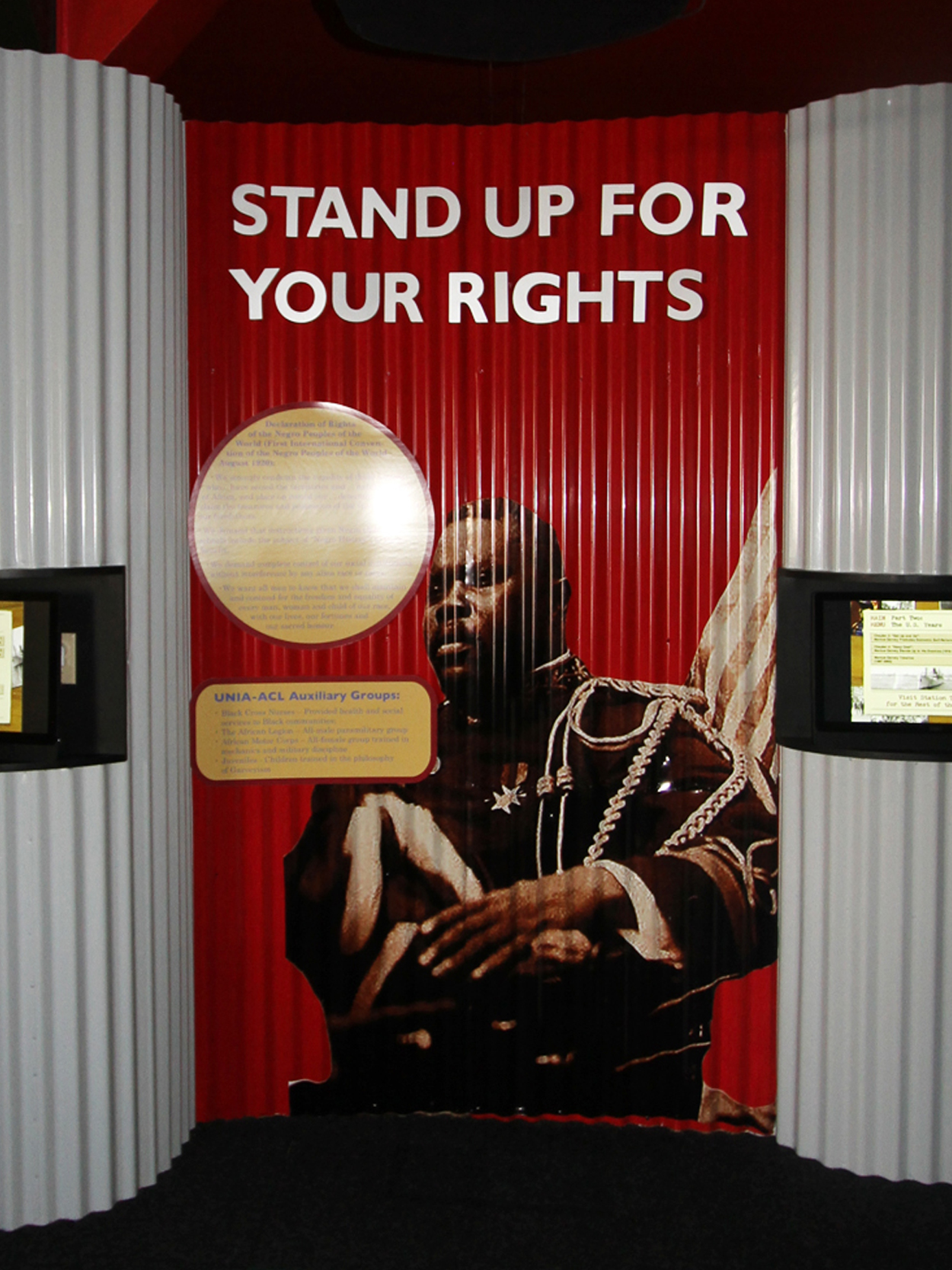 Image of Kiosks and displays inside the Marcus Garvey Museum in Jamacia
