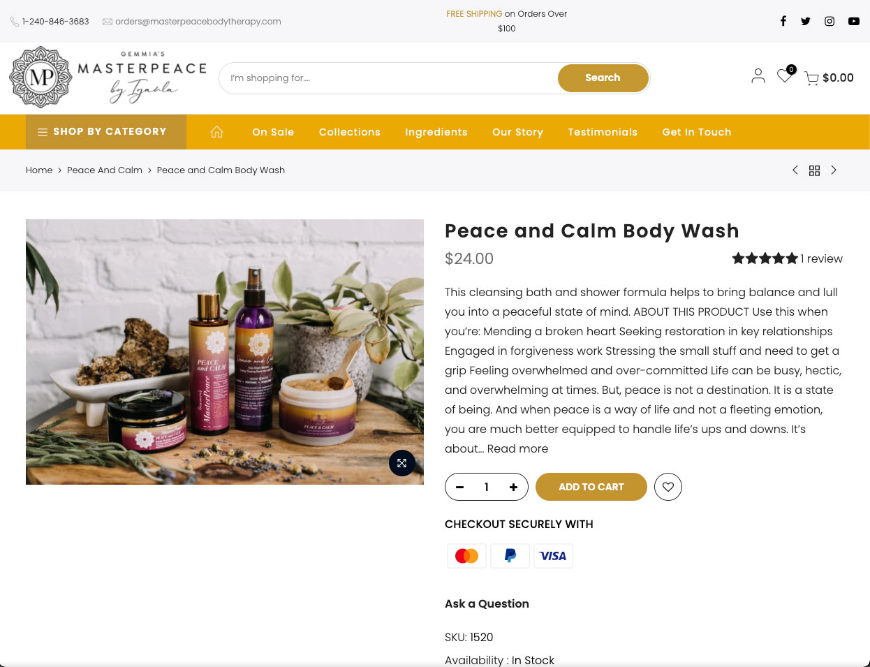 Image of Masterpeace Body Therapy website product details page