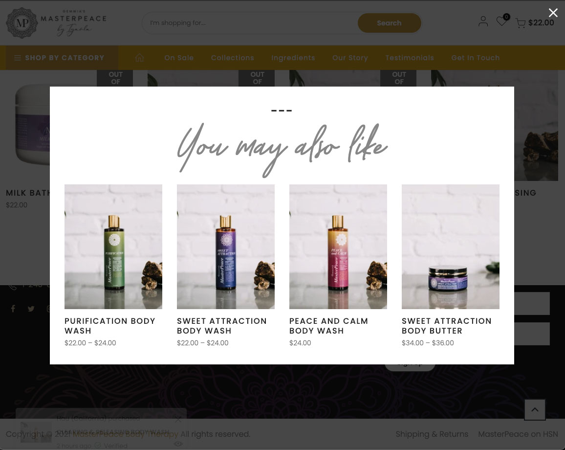 Image of Masterpeace Body Therapy project suggestion popup from webstie