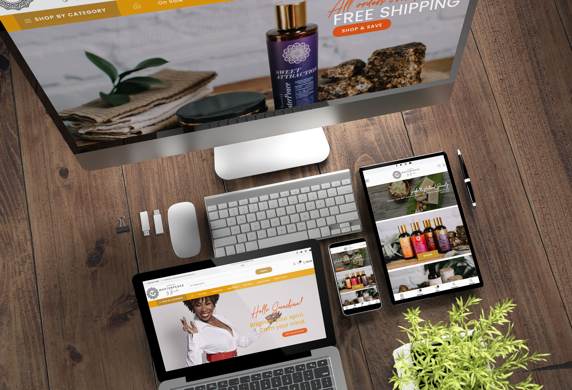 Image of Masterpeace Body Therapy website on desktop, tablet and mobile devices