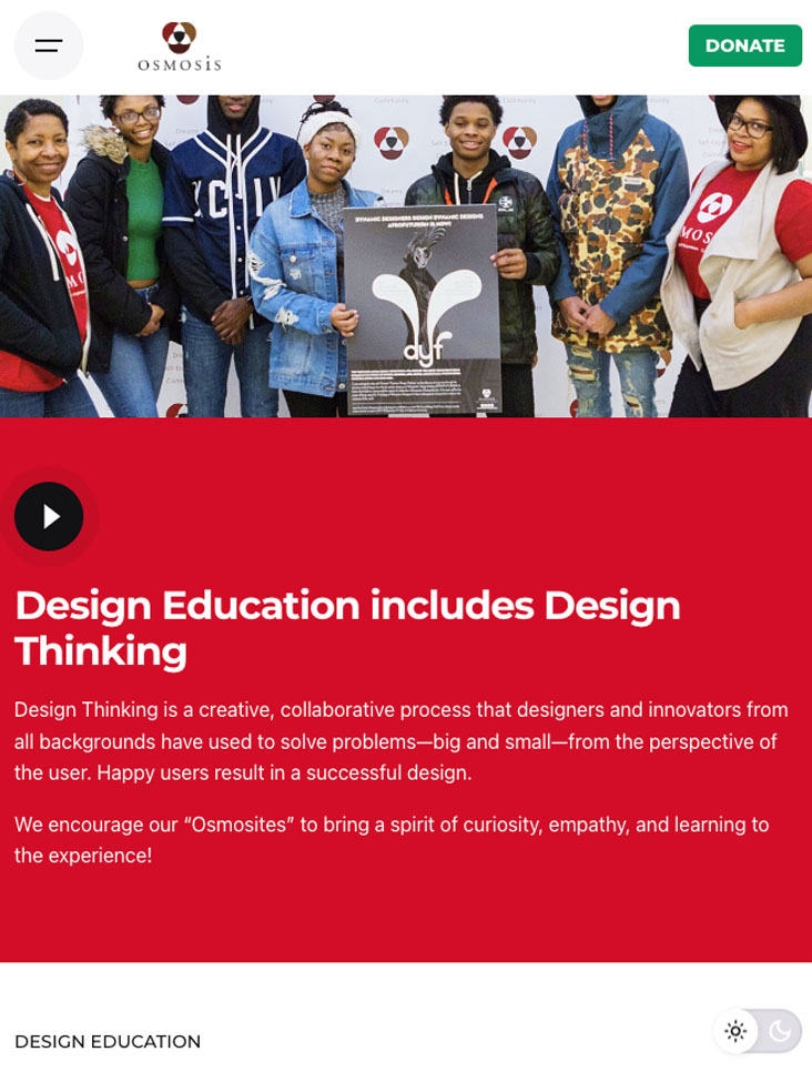 tablet Screenshot of the Project Osmosis website design