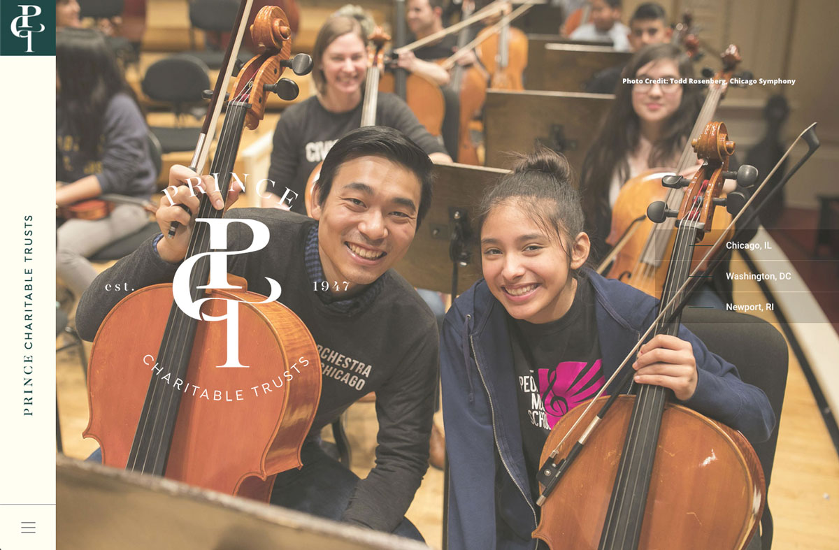 Image of Prince Charitable Trusts Website Homepage slider with photo by Todd Rosenberg of the Chicago Symphony