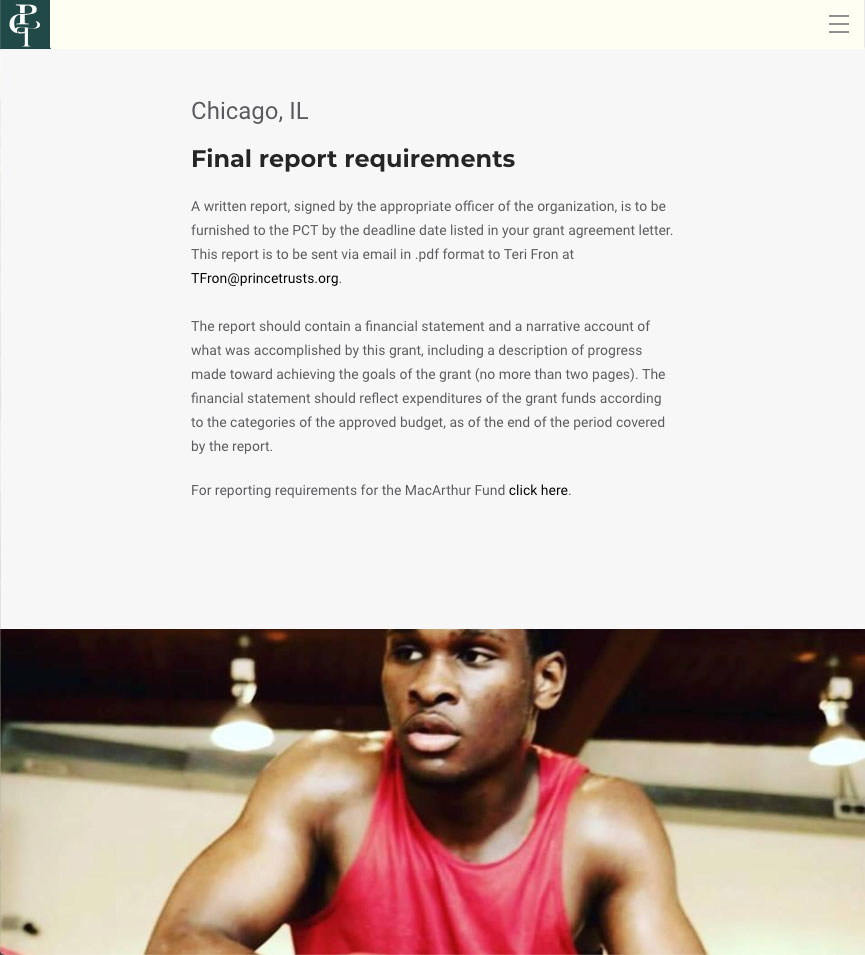 Image of Prince Charitable Trusts Website on a tablet with image of a Boxer