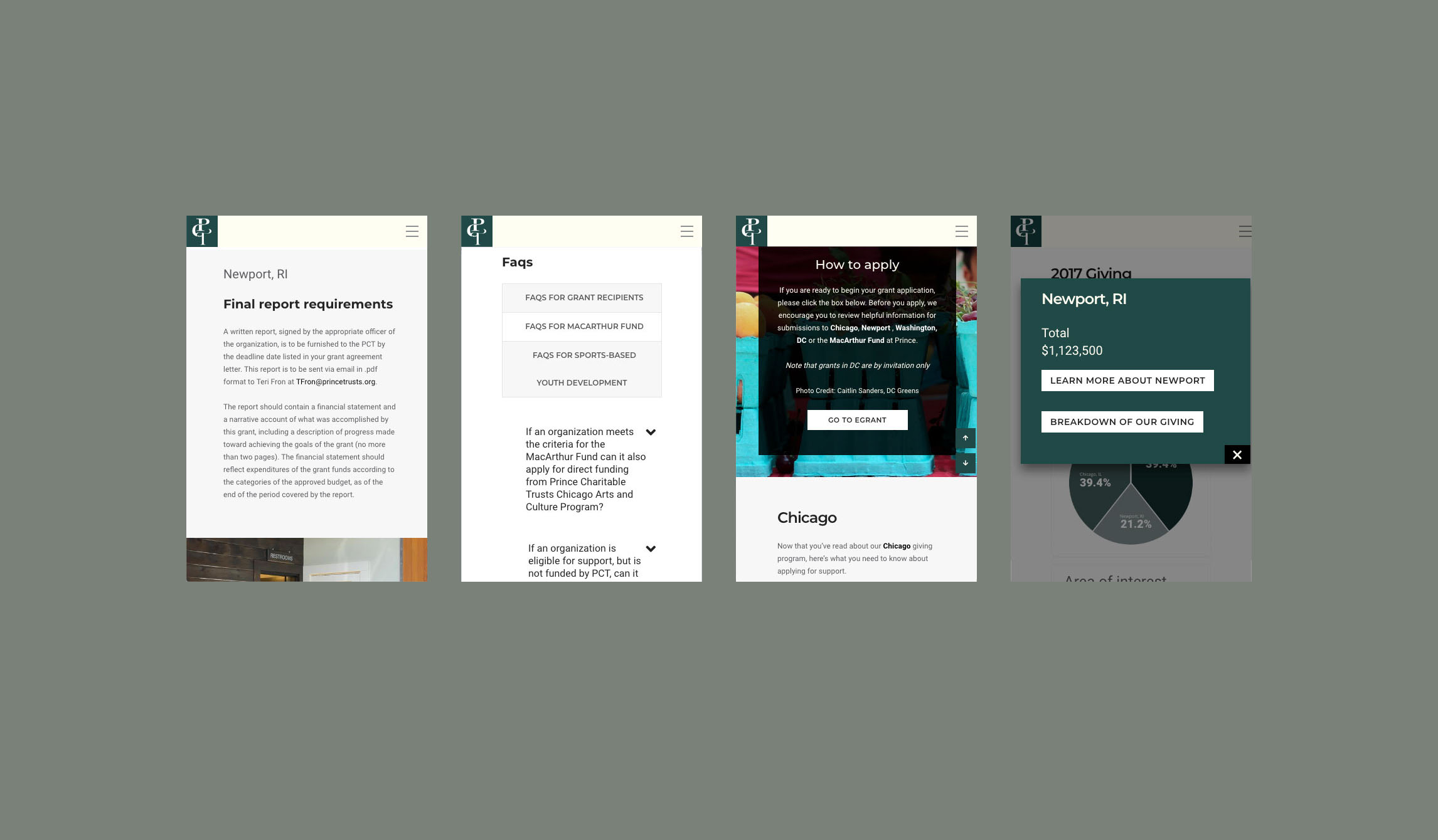 Image of Prince Charitable Trusts Website on a mobile phone