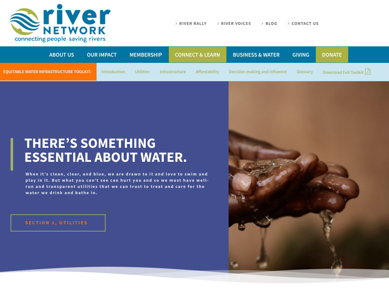 desktop screenshot of the River Network Equitable Infrastructure Toolkit website Design