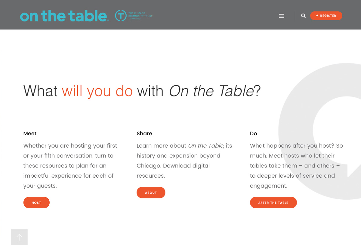 desktop Screnshot of block of text on a page from the On The Table website