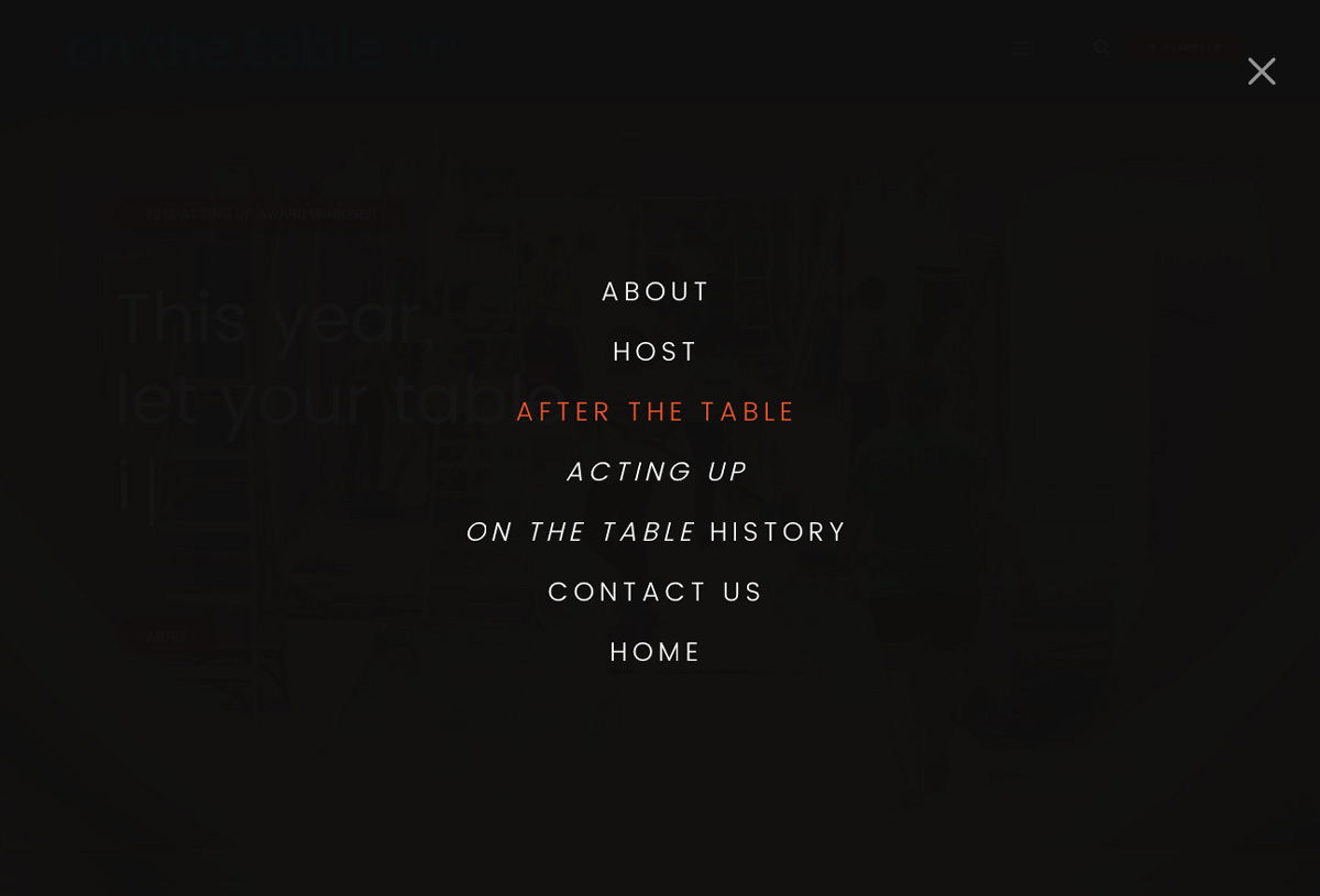 desktop Screnshot of full page menu from the On The Table website