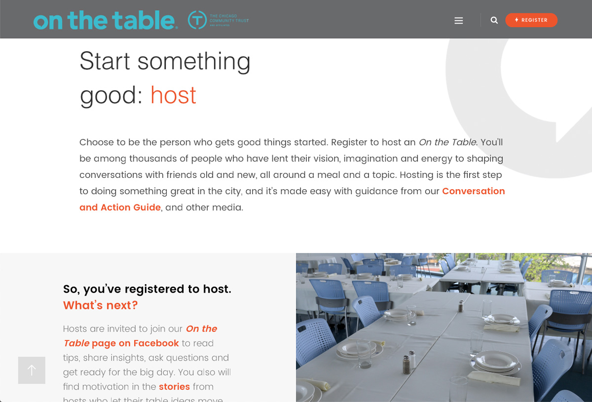 desktop Screnshot of block of text and image on a page from the On The Table website