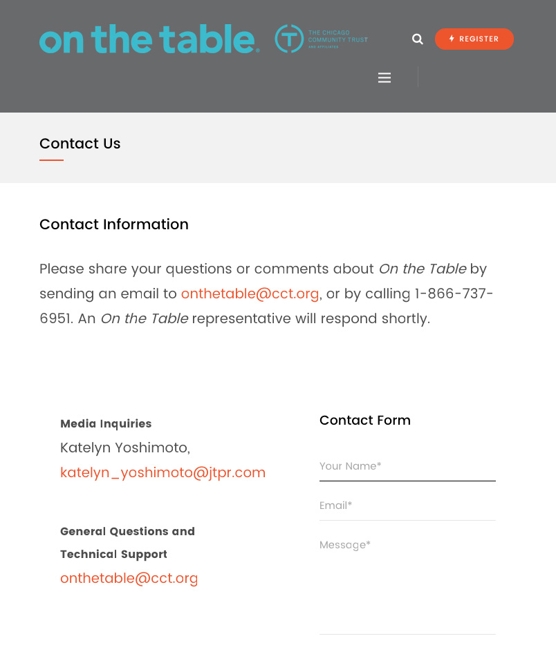 tablet Screnshot of block of text on a page from the On The Table website