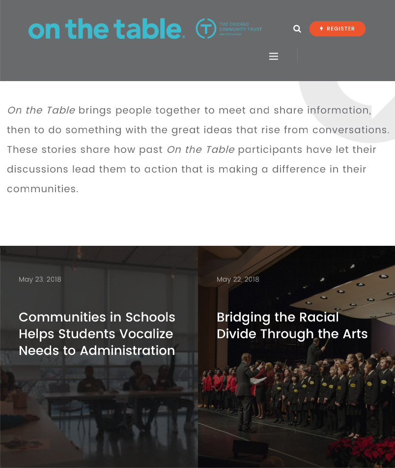 tablet Screnshot Screnshot of blog on a page from the On The Table website